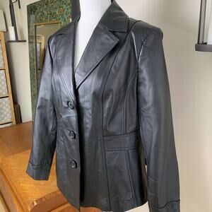 Vintage East 5th Petite Size PXL Women's Leather Jacket Black Button Front
